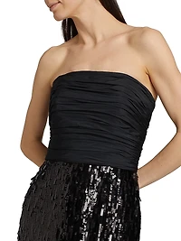 Strapless Ruched Sequin Gown