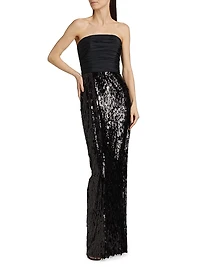 Strapless Ruched Sequin Gown