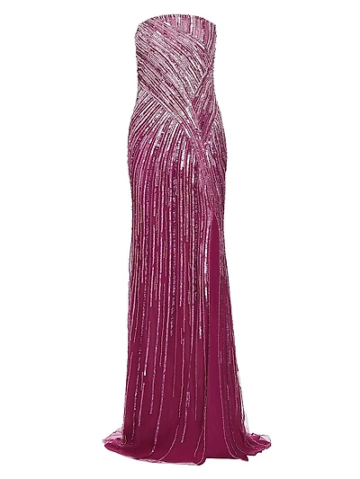 Strapless Sequined Tulle Gown