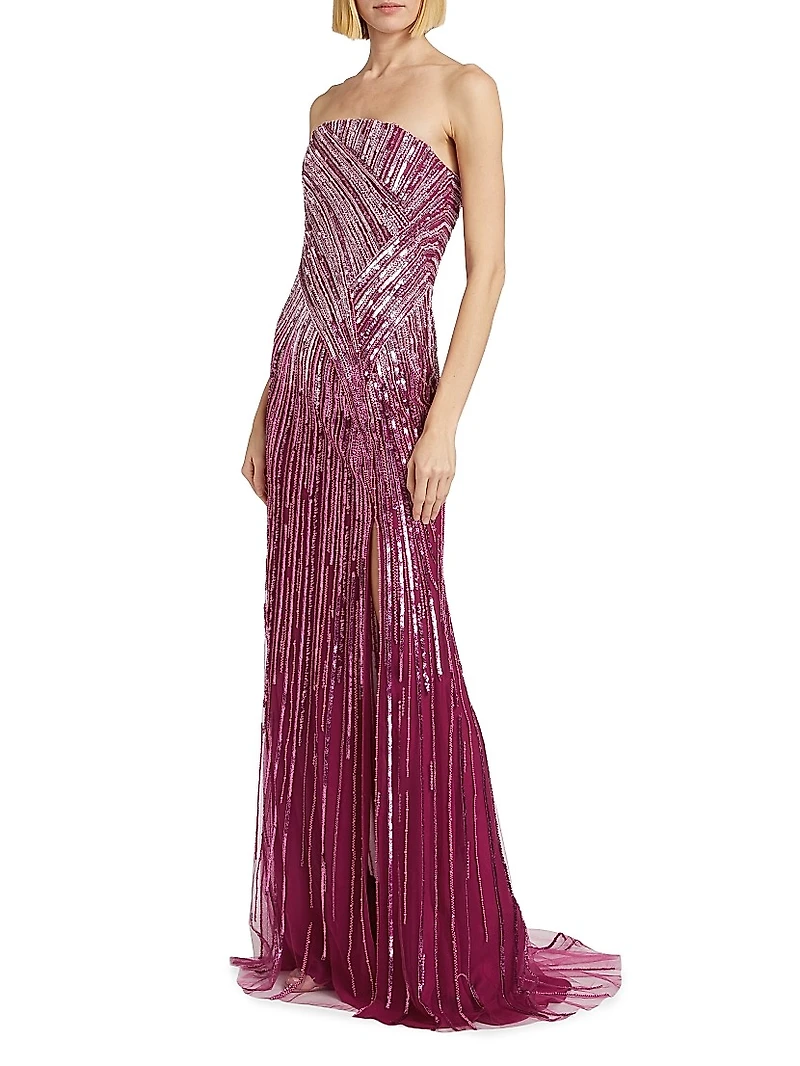 Strapless Sequined Tulle Gown