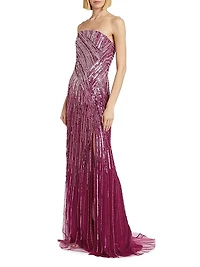 Strapless Sequined Tulle Gown