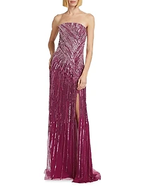 Strapless Sequined Tulle Gown