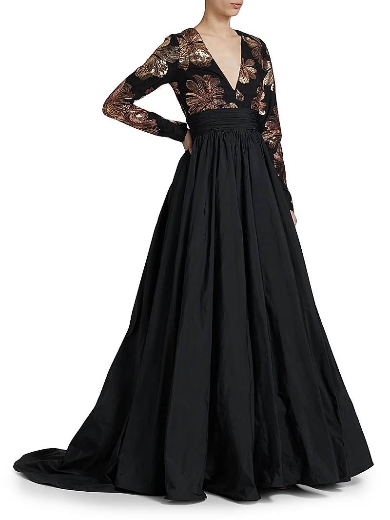 Floral Tulle & Taffeta A-Line Gown