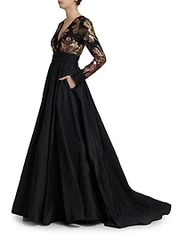 Floral Tulle & Taffeta A-Line Gown