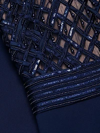 Embroidered Bodice Crepe Column Gown