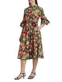 Tulip Stretch Cotton Bow-Sleeve Shirtdress