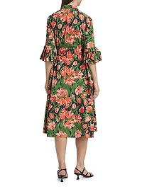 Tulip Stretch Cotton Bow-Sleeve Shirtdress