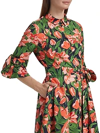 Tulip Stretch Cotton Bow-Sleeve Shirtdress
