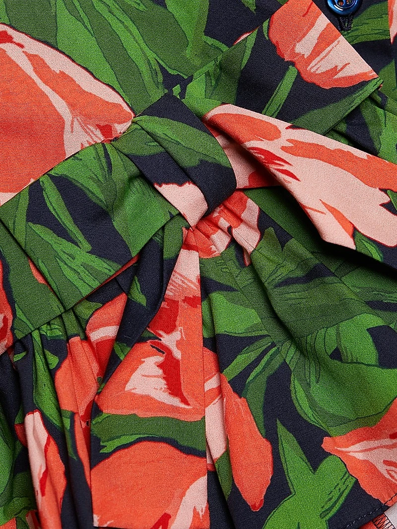 Tulip Stretch Cotton Bow-Sleeve Shirtdress