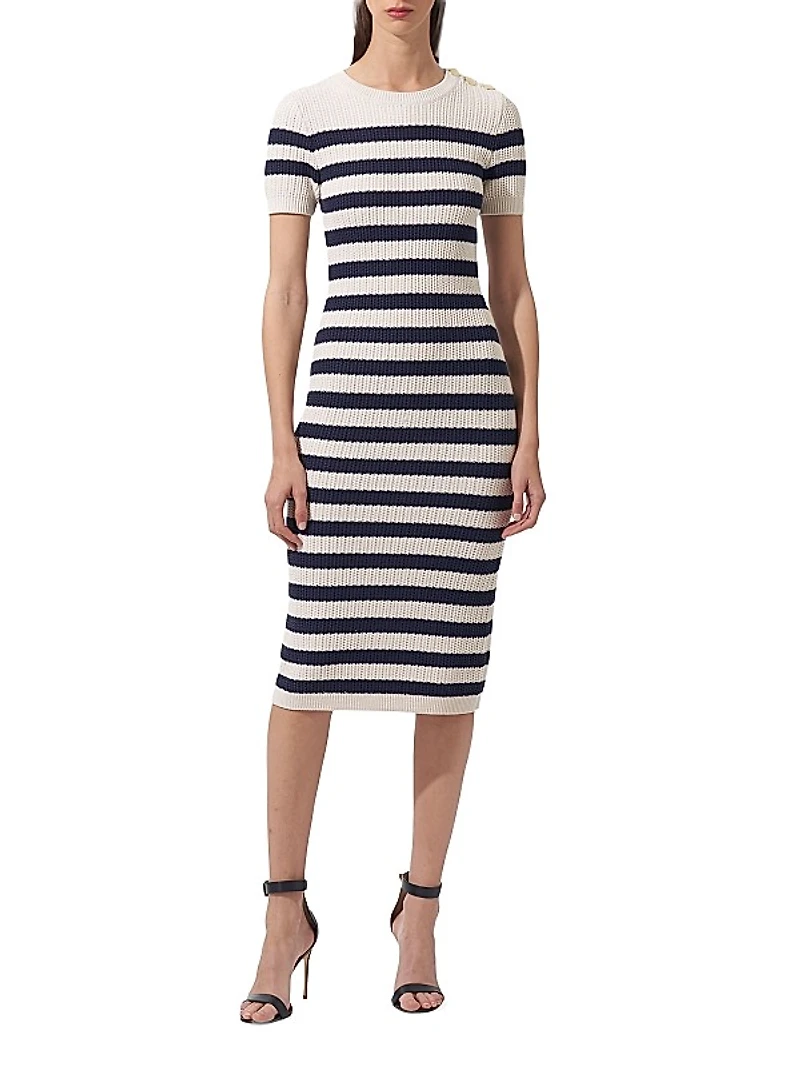 Silk-Cotton Striped Knit Midi-Dress