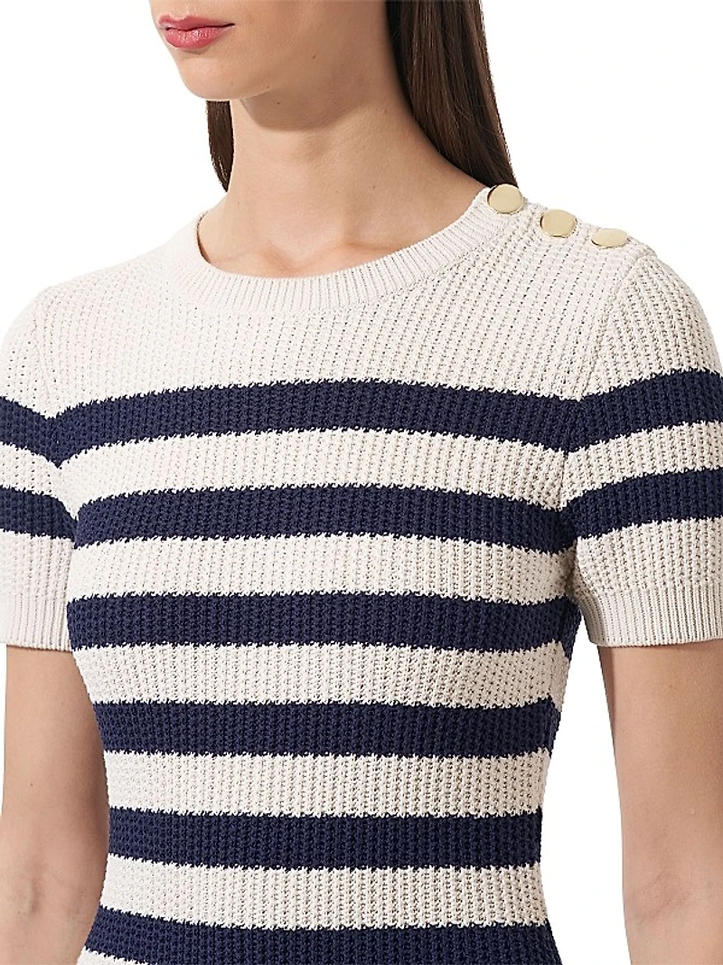 Silk-Cotton Striped Knit Midi-Dress