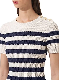Silk-Cotton Striped Knit Midi-Dress