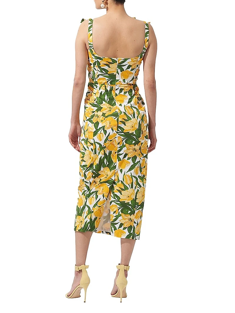 Floral Bow-Strap Midi-Dress