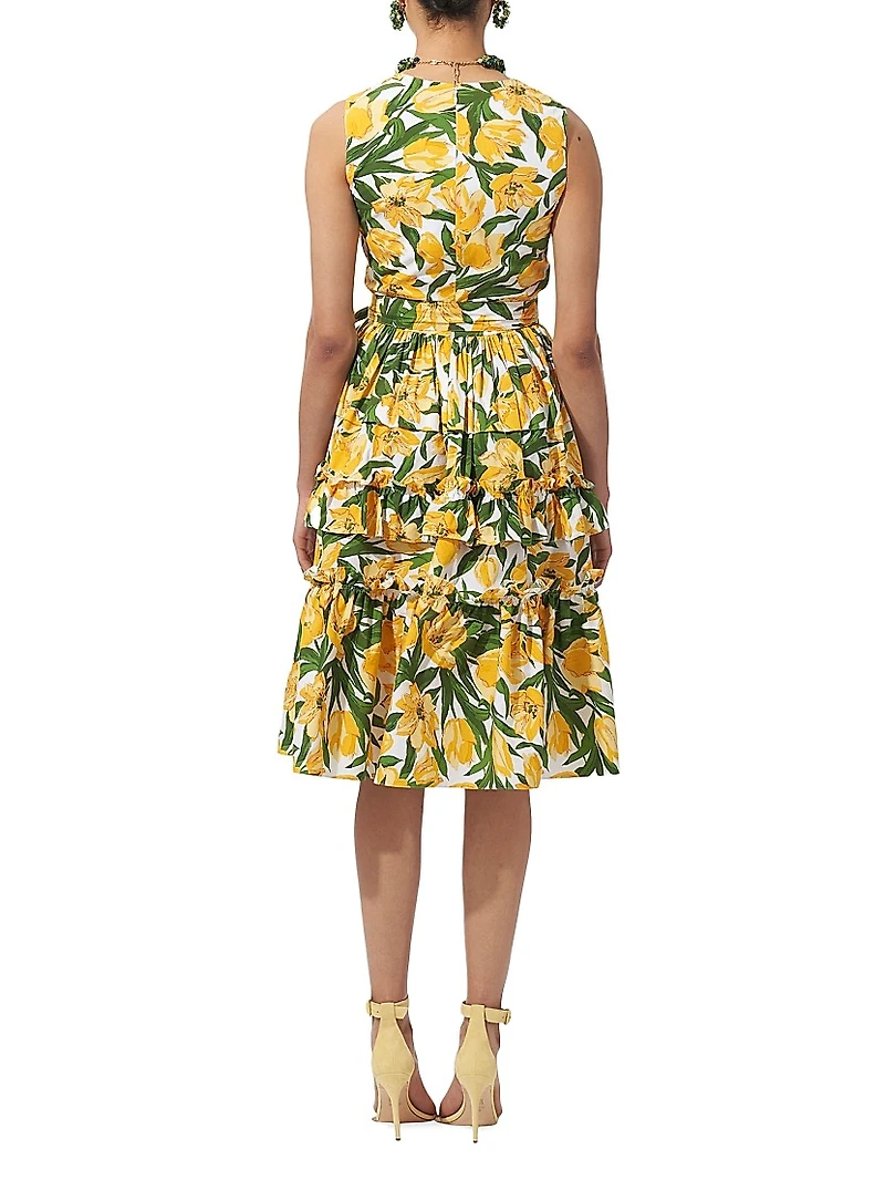 Floral Cotton-Blend Ruffled Midi-Dress