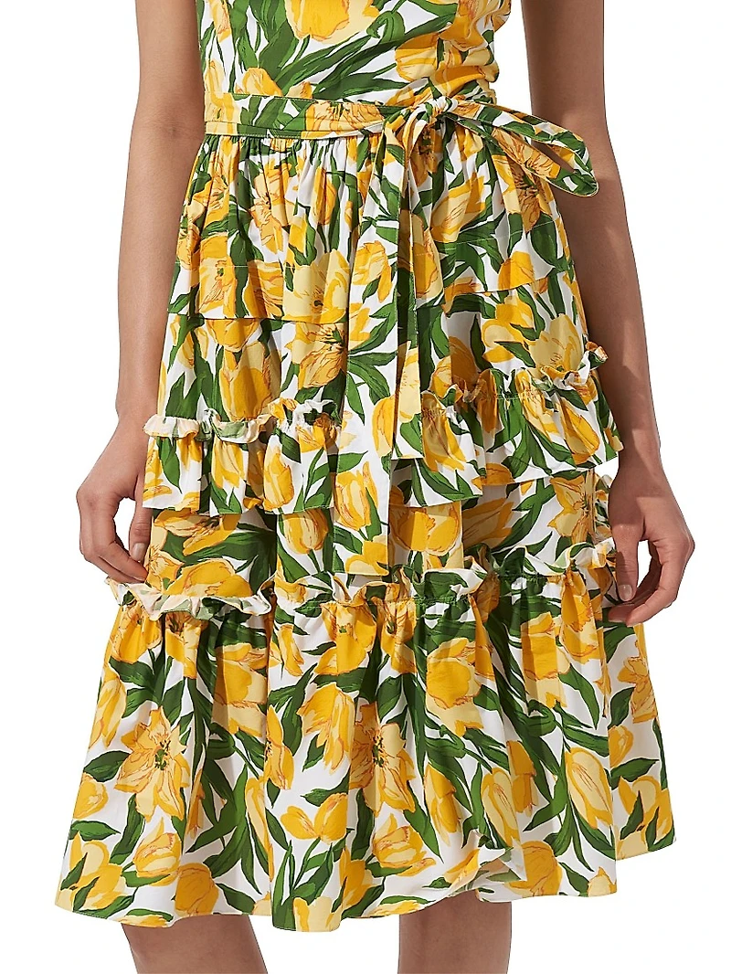 Floral Cotton-Blend Ruffled Midi-Dress