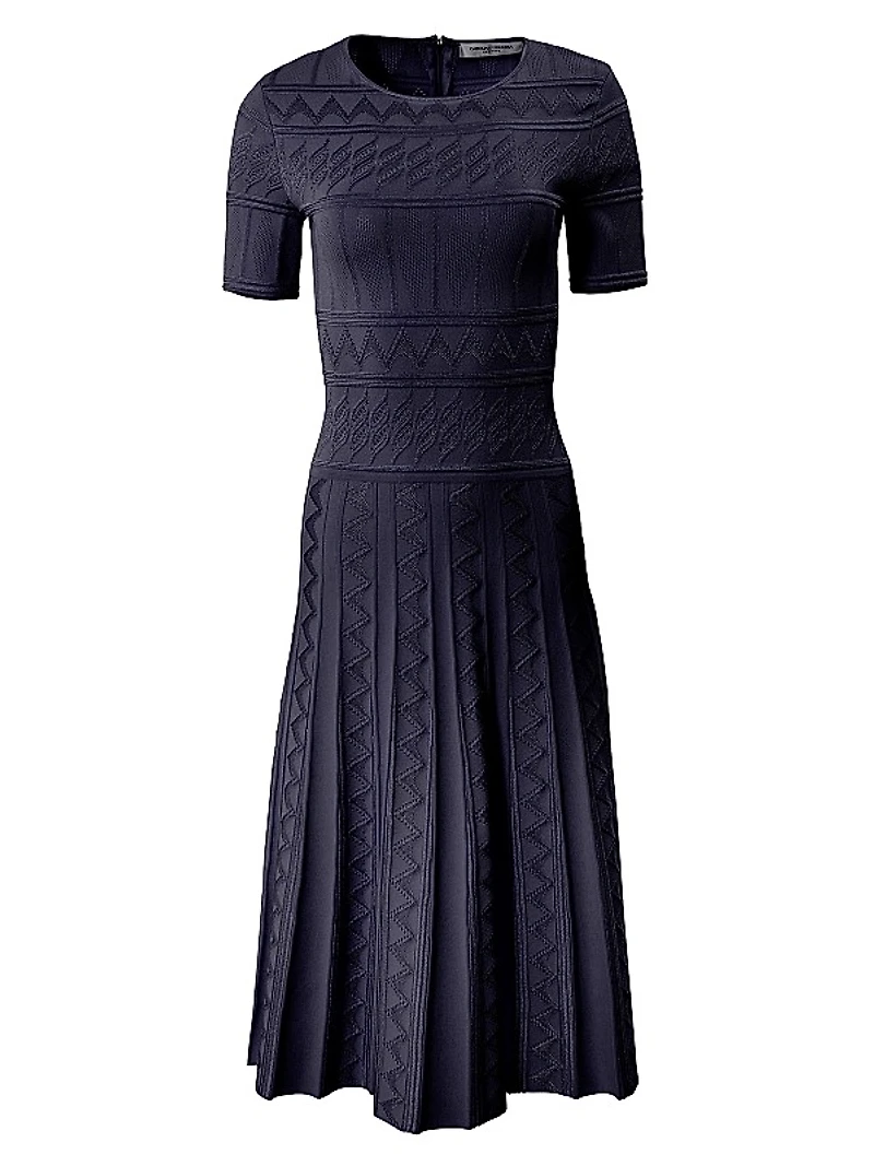 Geometric Pointelle Knit Midi-Dress