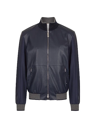 Deerskin Leather and Technical Silk Blouson Jacket
