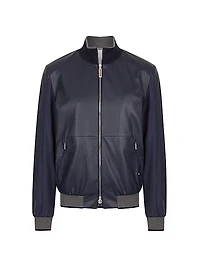 Deerskin Leather and Technical Silk Blouson Jacket