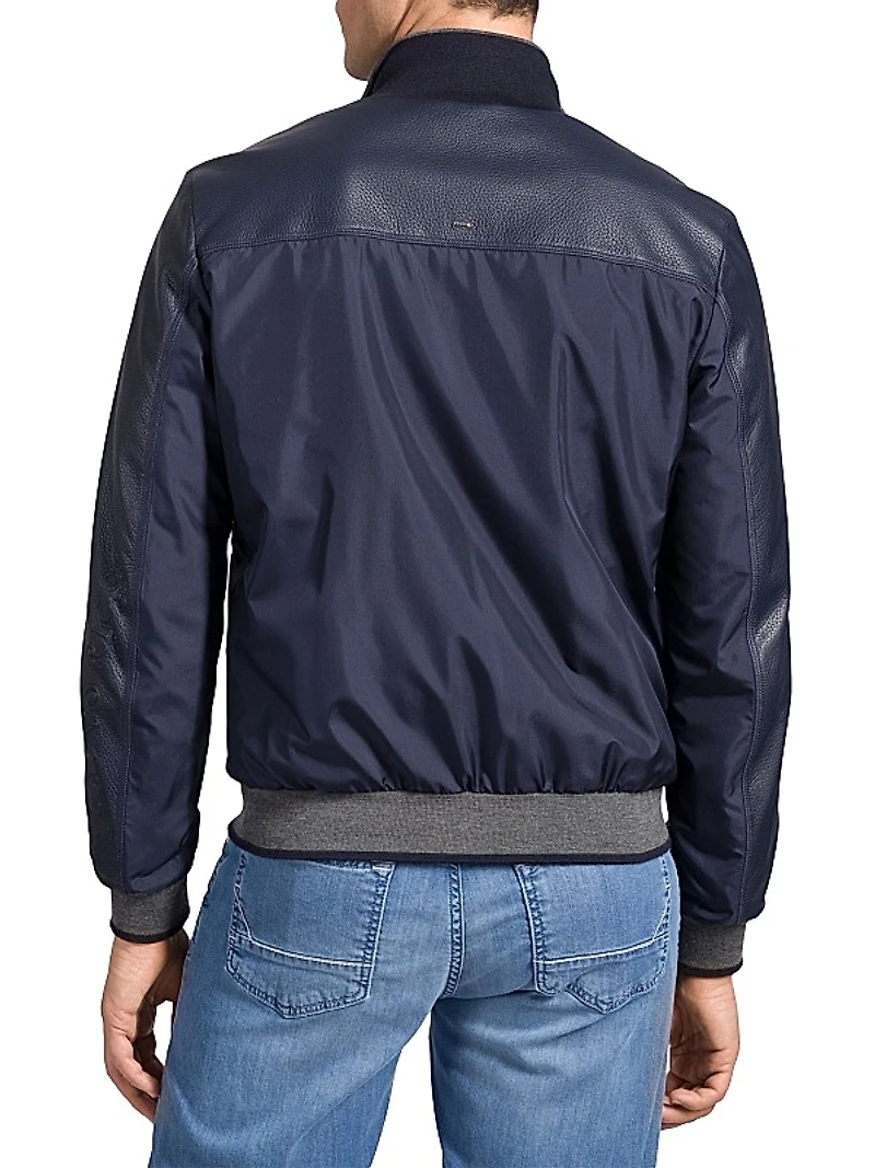 Deerskin Leather and Technical Silk Blouson Jacket