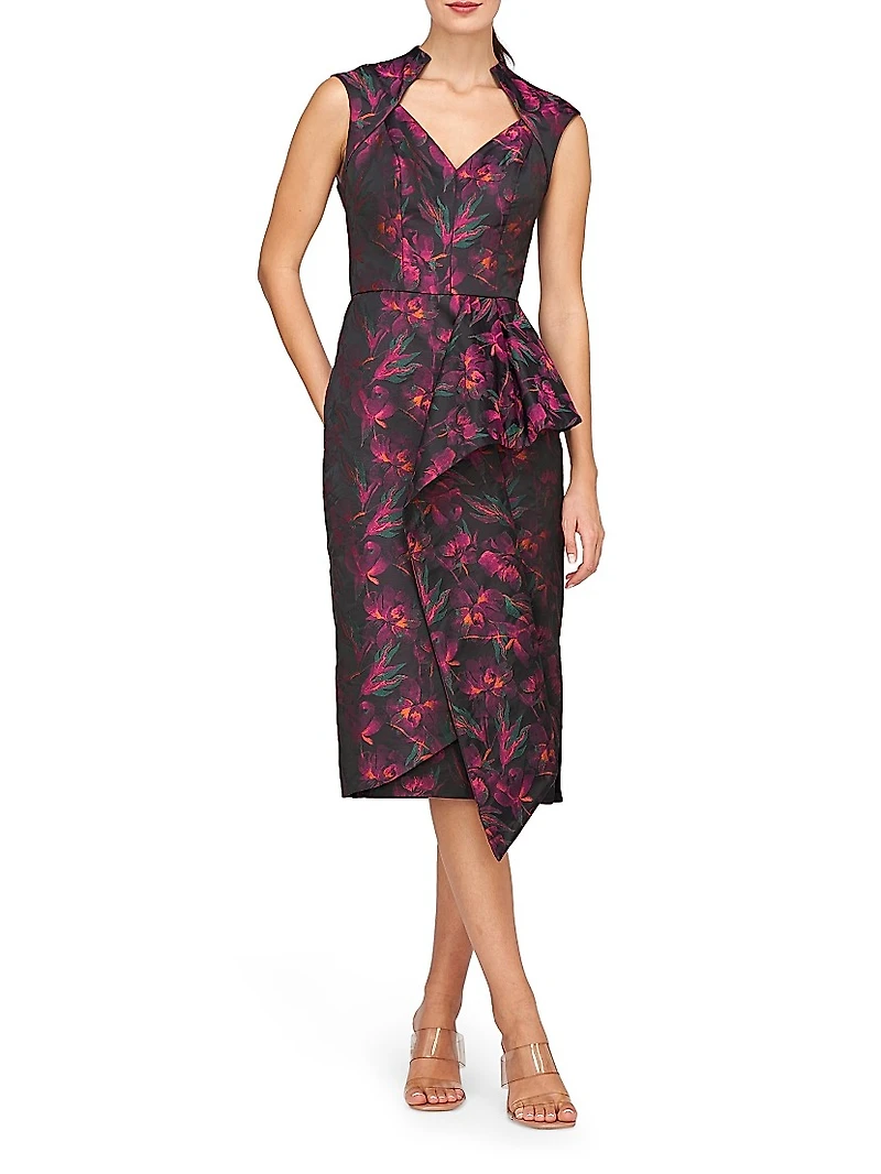 Kensley Floral Jacquard Midi Cocktail Dress