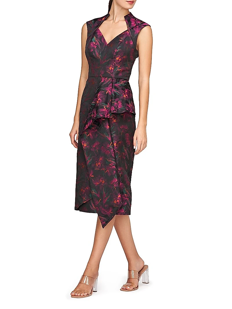 Kensley Floral Jacquard Midi Cocktail Dress