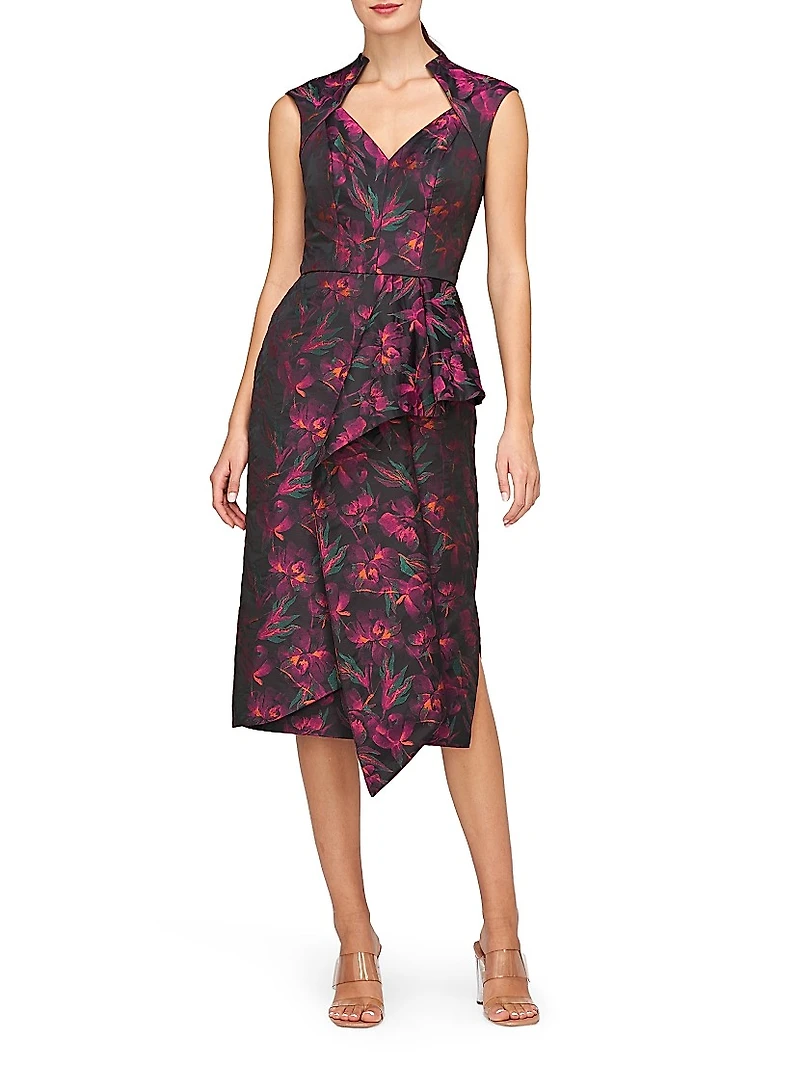 Kensley Floral Jacquard Midi Cocktail Dress