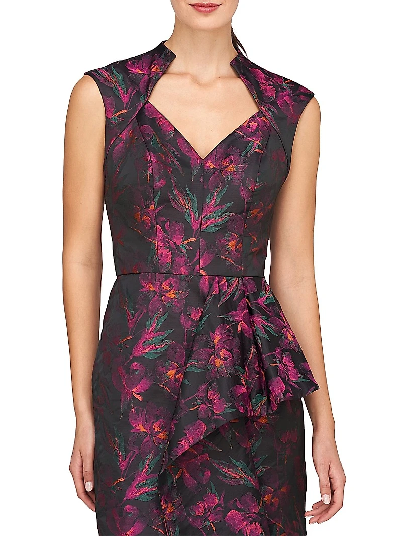 Kensley Floral Jacquard Midi Cocktail Dress