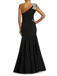 Seamed Crepe One-Shoulder Gown