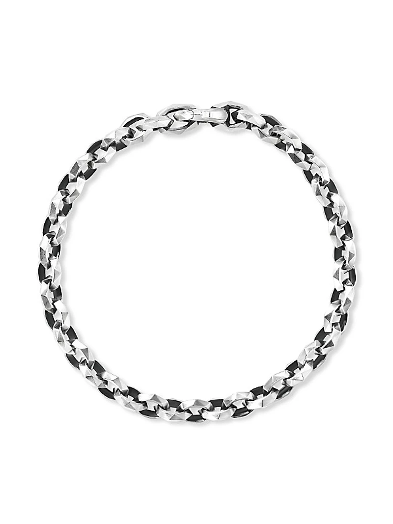 Torqued Faceted Chain Link Bracelet in Sterling Silver, 7mm