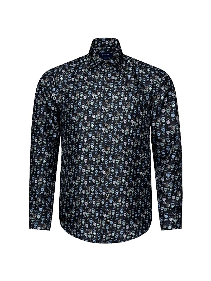 Slim-Fit Glass Print Silk Shirt