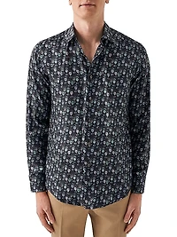 Slim-Fit Glass Print Silk Shirt