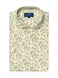 Slim Fit Banana Print Linen Short Sleeve Shirt