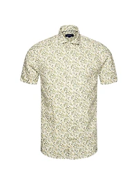 Slim Fit Banana Print Linen Short Sleeve Shirt