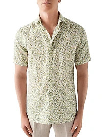 Slim Fit Banana Print Linen Short Sleeve Shirt