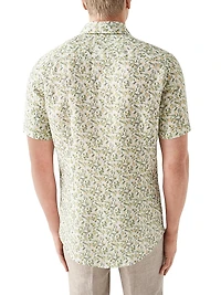 Slim Fit Banana Print Linen Short Sleeve Shirt