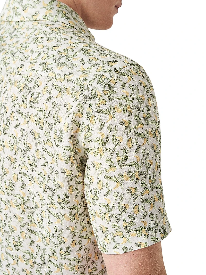 Slim Fit Banana Print Linen Short Sleeve Shirt