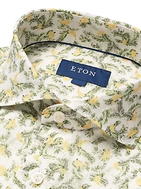 Slim Fit Banana Print Linen Short Sleeve Shirt