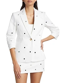 Khloe Mirror-Embellished Denim Blazer