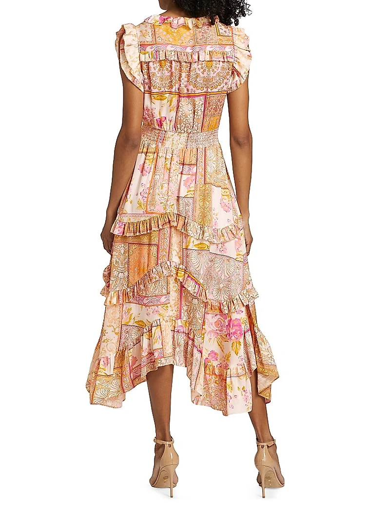 The Layla Printed Ruffle-Trim Midi-Dress
