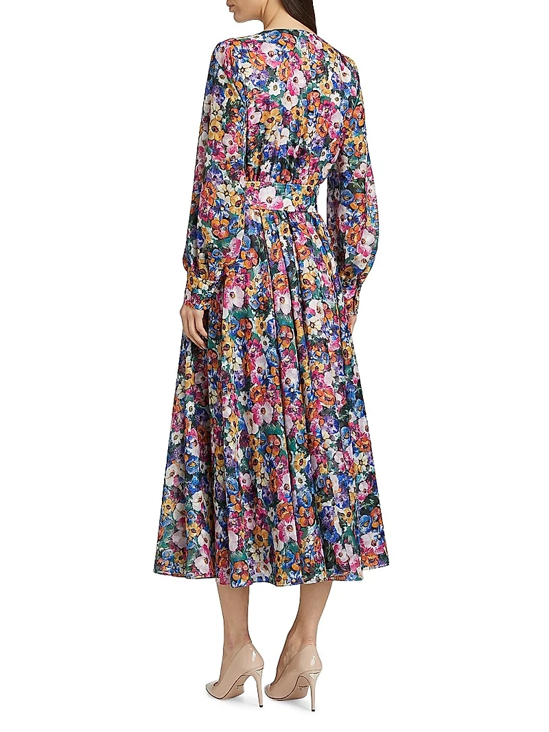 Milena Floral Tie-Waist Midi-Dress