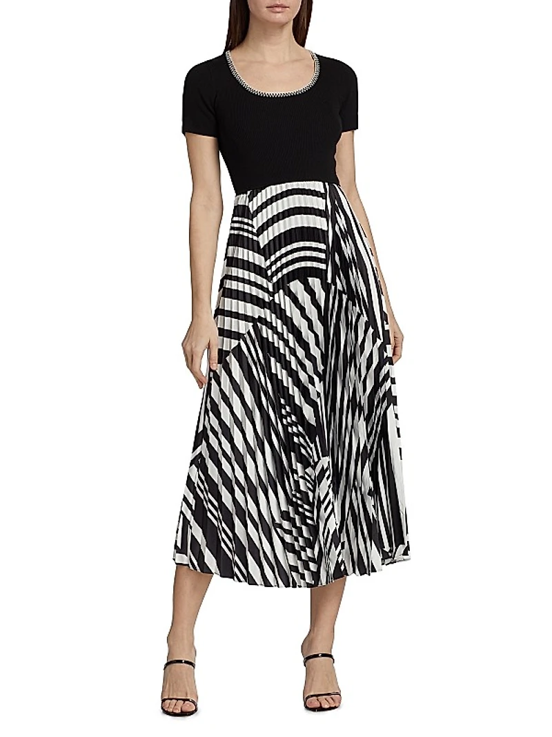 Aminah Pleated Geometric Midi-Dress