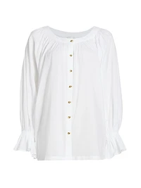 Le Cosaire Linen-Blend Button-Front Blouse