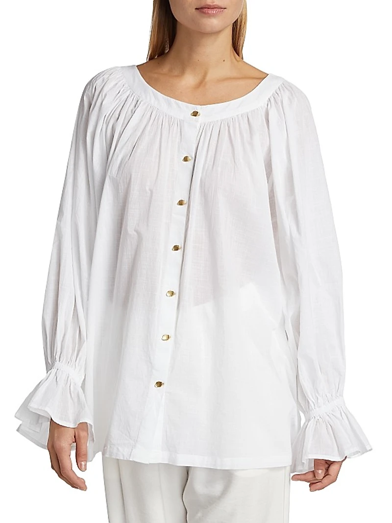 Le Cosaire Linen-Blend Button-Front Blouse