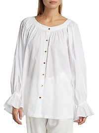 Le Cosaire Linen-Blend Button-Front Blouse