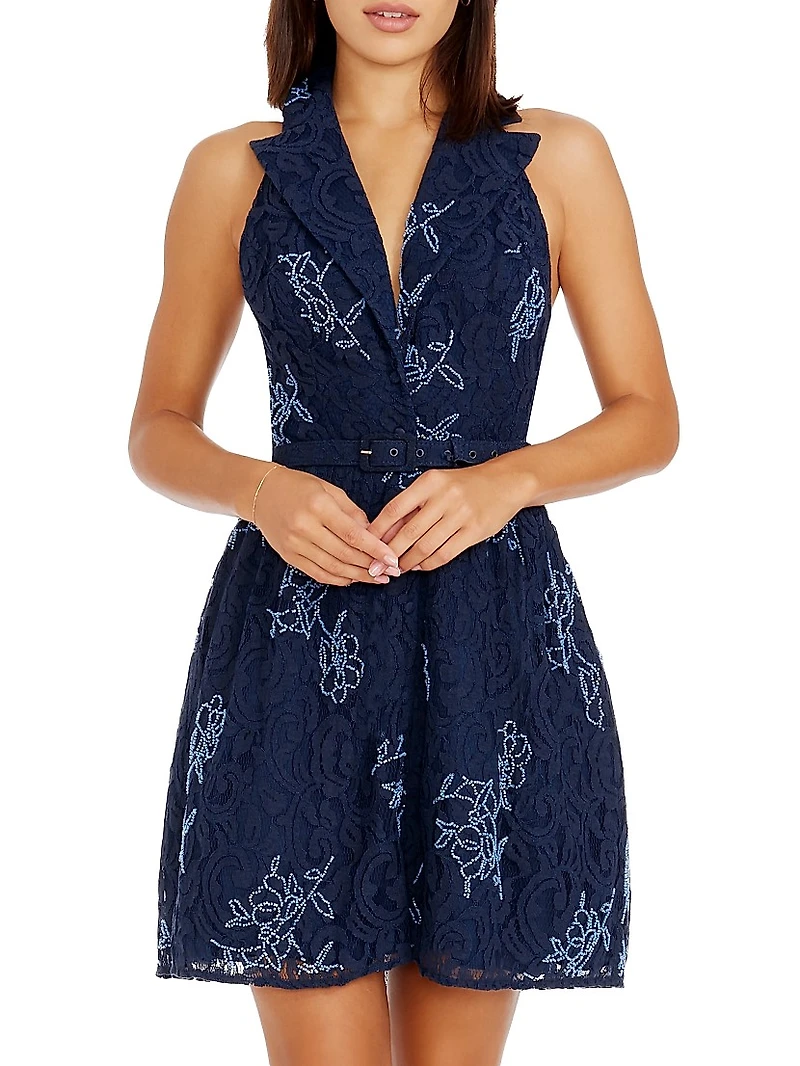 Saxon Lace Cotton-Blend Fit-And-Flare Minidress