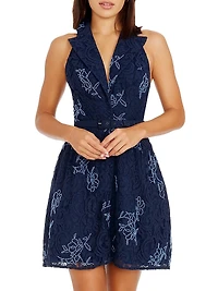 Saxon Lace Cotton-Blend Fit-And-Flare Minidress