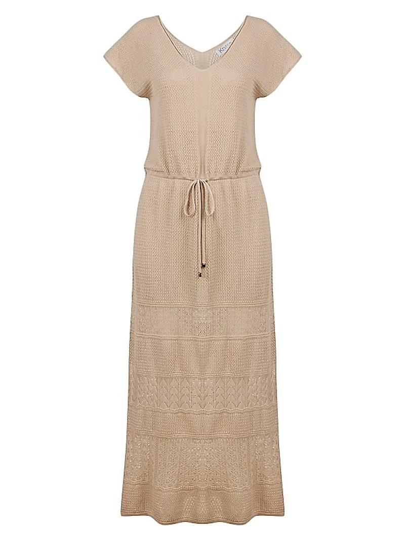 Nova Pointelle Drawstring-Waist Maxi Dress