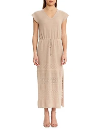 Nova Pointelle Drawstring-Waist Maxi Dress