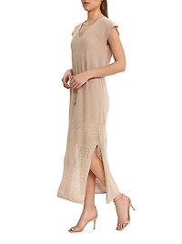 Nova Pointelle Drawstring-Waist Maxi Dress