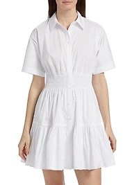 Greta Smocked Poplin Mini Shirtdress